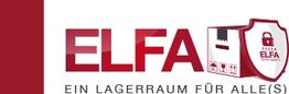 Logo von ELFA mit dem Slogan „Ein Lagerraum für Alle(s)“ und einer versiegelten Box.