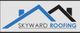 Skyward Roofing logo with blue and black roof graphics on a light background.