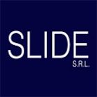 Logo aziendale con scritta bianca "SLIDE S.R.L." su sfondo blu scuro.