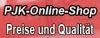 Textgrafik: "PJK-Online-Shop - Preise und Qualität" auf rotem Hintergrund.