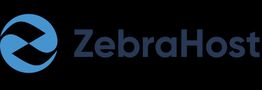 ZebraHost logo with blue abstract design on a black background.