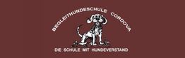 Logo: Begleithundeschule Cordova mit gezeichnetem Hund und Text "Die Schule mit Hundeverstand".