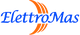 Logo di ElettroMas con testo blu e tre linee curve arancioni a sinistra.