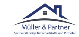 Logo mit Hausdach-Symbol, Text: "Müller & Partner, Sachverständige für Schadstoffe und Pilzbefall".