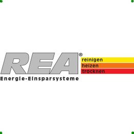Logo mit „REA“ und farbigen Balken: reinigen, heizen, trocknen, Energie-Einsparsysteme.