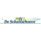 Logo van De Schansehoeve met pictogrammen: bed, yogahouding, boer en dieren voor wolk.
