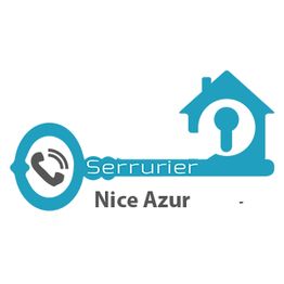 Logo d'une clé bleue avec une maison et un texte "Serrurier Nice Azur".