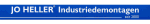 Textlogo "JO HELLER Industriedemontagen seit 2003" auf blauem Hintergrund.