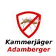 Insekt unter Verbotssymbol, Text: Kammerjäger Adamberger.