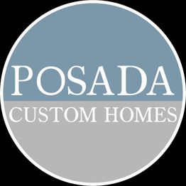 Blue and gray logo with text: "Posada Custom Homes”.