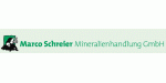Logo der Marco Schreier Mineralienhandlung GmbH mit schwarzer Illustration links.