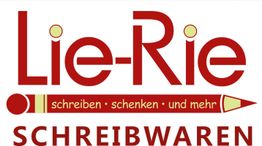 Logo von Lie-Rie Schreibwaren mit rotem Stift und Slogan "schreiben, schenken und mehr".