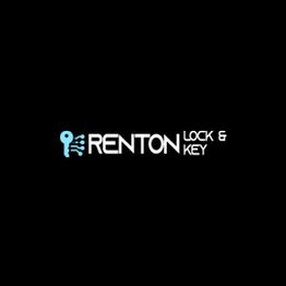 Blue key logo and white text read: "Renton Lock & Key" on a black background.