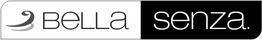 Logo mit Text "Bella" in Schwarz auf Weiß und "senza" in Weiß auf Schwarz.
