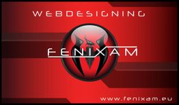 Rotes Webdesign-Logo mit Schriftzug "Fenixam" und Webseite www.fenixam.eu.