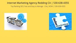 SEO gears and online marketing puzzle on a yellow background with contact details.