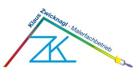Logo von Klaus Zwicknagl Malerfachbetrieb mit Pinsel und bunten Linien.