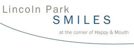 "Lincoln Park Smiles logo with tagline: 'at the corner of Happy & Mouth.'"