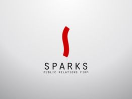 Logo mit rotem geschwungenem Strich über dem Text "Sparks Public Relations Firm".