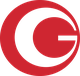 Rotes Logo, das einem stilisierten "G" ähnelt, mit einem Halbkreis als Umrahmung.