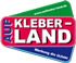 Logo mit Schriftzug "Kleberland", bunte Dreiecksform in Grün, Blau und Rot.