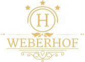 Logo mit elegantem goldenen Schriftzug "Weberhof", Initiale "H" und verzierten Sternen.