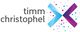 Logo mit dem Text "timm christophel" und buntem X-Design aus blauen und pinken Teilen.