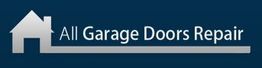 Logo with a house icon and text: "All Garage Doors Repair" on a dark background.