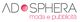 Logo "ADOSPHERA" con scritta "moda e pubblicità" in rosa.