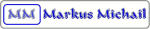 Blauer Text "Markus Michail" mit Initialen "MM" in einem blauen Rechteck auf weißem Hintergrund.