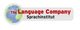 Logo: Weltkugel mit „The Language Company Sprachinstitut“ in roter und schwarzer Schrift.