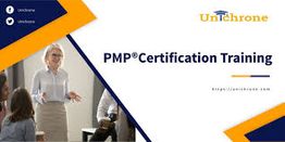 Woman giving a presentation on PMP Certification Training by Unichrone.