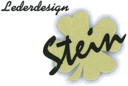 Logo mit Schriftzug "Lederdesign Stein" vor einem Kleeblatt in Beige und Schwarz.