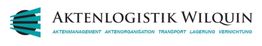 Logo von Aktenlogistik Wilquin mit den Leistungen: Management, Transport und Vernichtung.