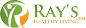 Logo with green leaf and orange text "Ray's Healthy Tables".