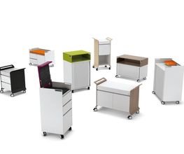 Mobile Assistenten wie Rollcontainer, Caddies, Media Caddy, Sideboards, Lift Tables oder Container ermöglichen individuelle Arrangements in jeder Arbeitssituation.