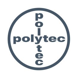 Das Logo zeigt "polytec" im Kreuzformat, umgeben von einem Kreis in grauer Schrift.
