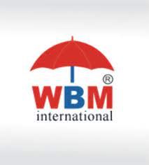 Logo with red umbrella and text: "WBM International" on a white background.