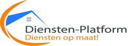 Logo met huis en tekst: "Diensten-Platform, Diensten op maat!" in oranje en blauw.