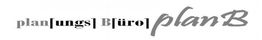 Logo mit Text: "plan[ungs]B[üro] planB" in verschiedenen Schriftarten und Grautönen.
