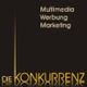 Schwarzer Hintergrund, Text: "Die Konkurrenz - Multimedia, Werbung, Marketing" in Gelb.