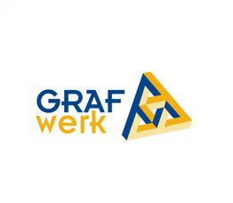 Logo mit dem Text "GRAF werk" in Blau und Gelb, daneben ein dreidimensionales, geometrisches Symbol.