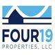Logo of Four19 Properties, LLC, featuring stylized blue roof and arch.