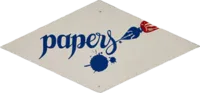 Letrero retro "papers" con un bolígrafo en el diseño.