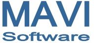 Text "MAVI Software" in blauer Schrift auf weißem Hintergrund.