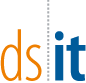 Logo mit den Buchstaben "d, s" in Orange und "i, t" in Blau, getrennt von grauen, vertikalen Punkten.