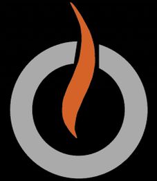 Gray circle with an orange flame shape in the center on a black background.