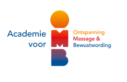 Logo van de Academie voor Ontspanning, Massage & Bewustwording met kleurrijke letters en cirkel.