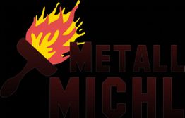 Brennende Fackel neben dem Schriftzug "Metall Michl" auf schwarzem Hintergrund.