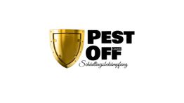 Logo mit goldenem Schild und Text: "Pest Off GmbH Schädlingsbekämpfung".